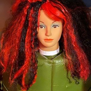 Crimped costume wig red and black
